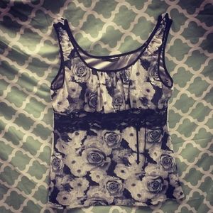 Maurices Black & White Floral Lace Tank Top XL